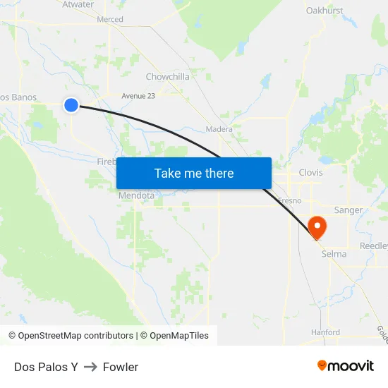 Dos Palos Y to Fowler map