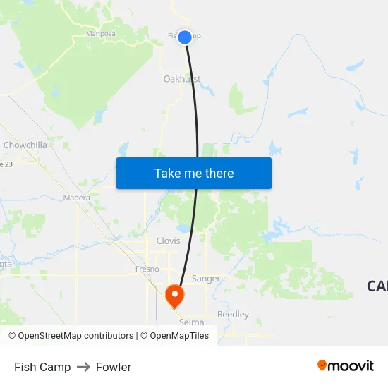 Fish Camp to Fowler map