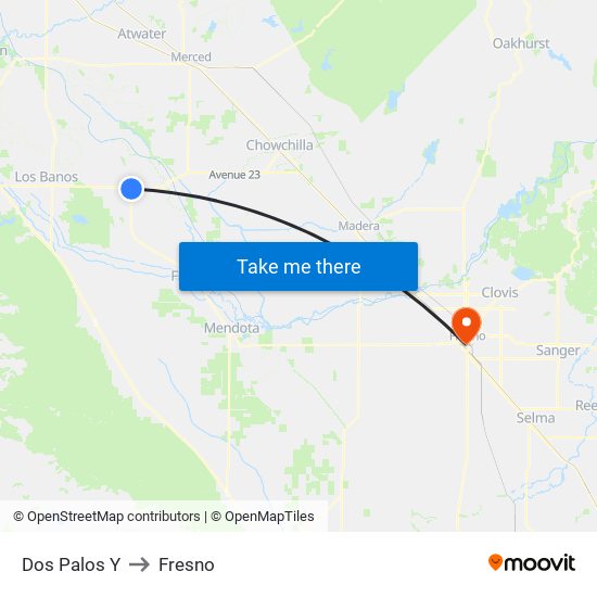 Dos Palos Y to Fresno map