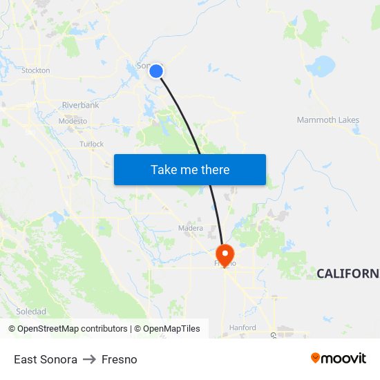 East Sonora to Fresno map