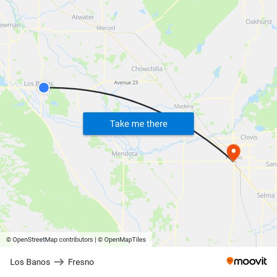 Los Banos to Fresno map