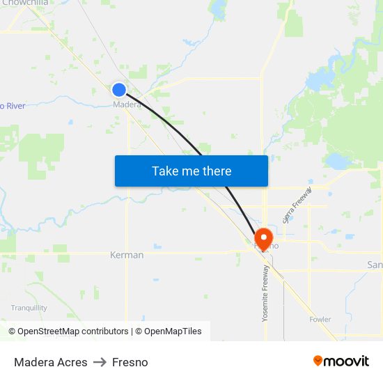 Madera Acres to Fresno map