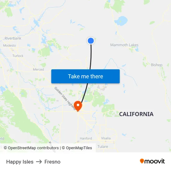 Happy Isles to Fresno map