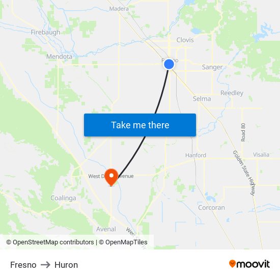 Fresno to Huron map