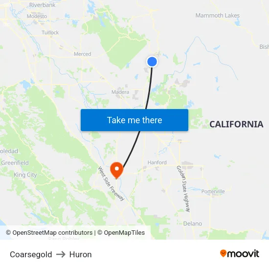 Coarsegold to Huron map