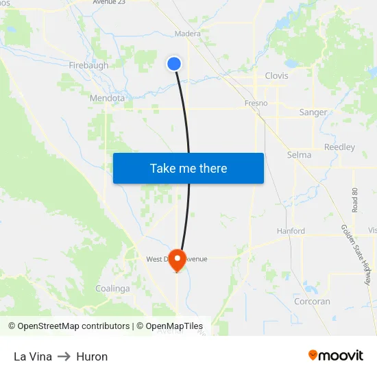 La Vina to Huron map