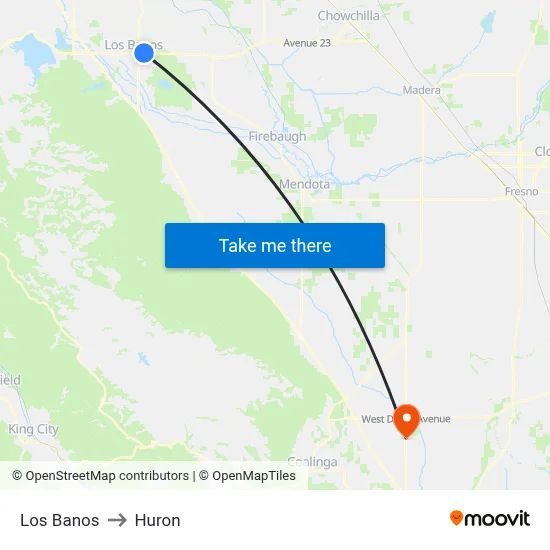 Los Banos to Huron map