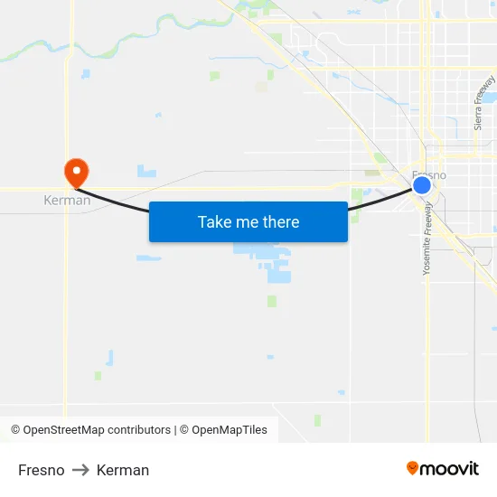 Fresno to Kerman map