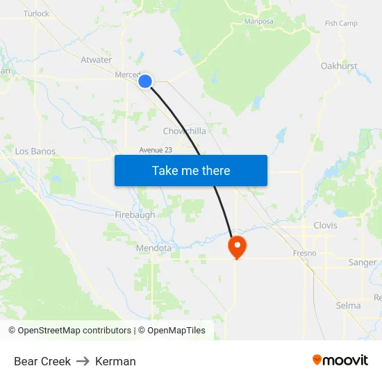 Bear Creek to Kerman map