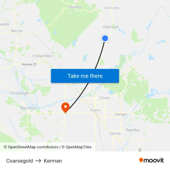 Coarsegold to Kerman map