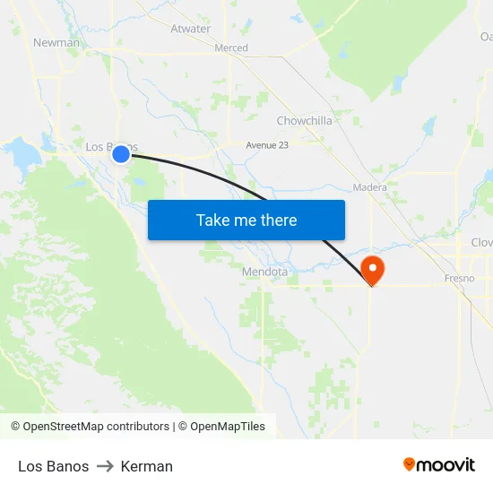 Los Banos to Kerman map