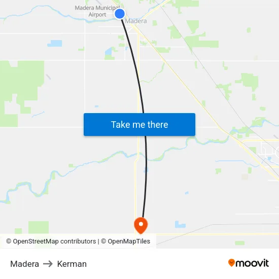 Madera to Kerman map