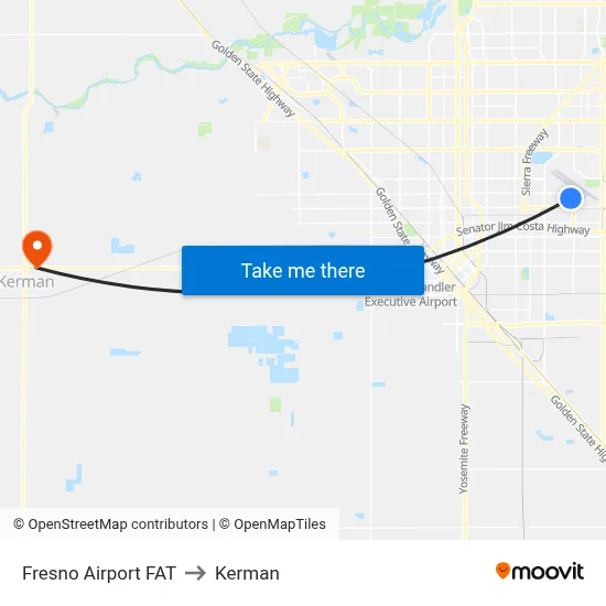 Fresno Airport FAT to Kerman map