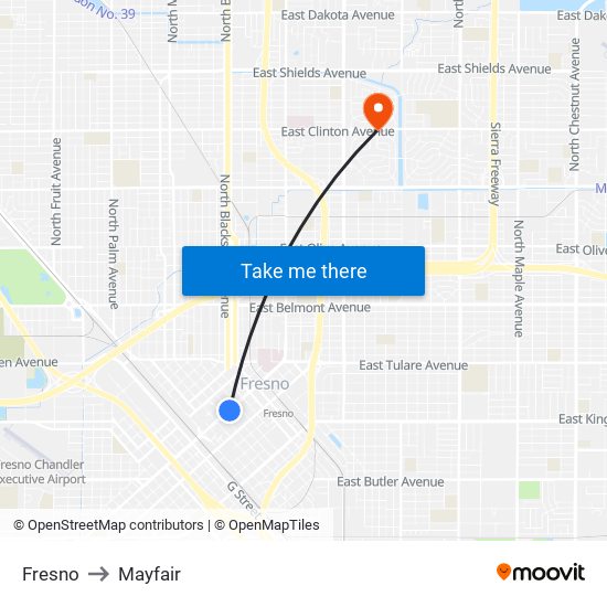 Fresno to Mayfair map