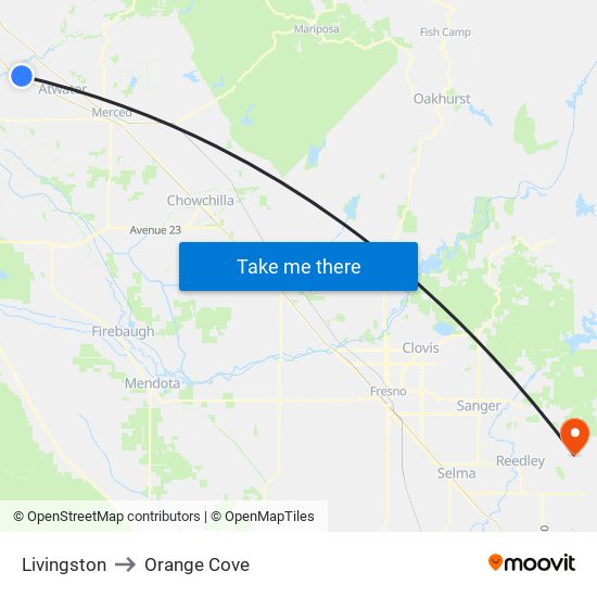 Livingston to Orange Cove map