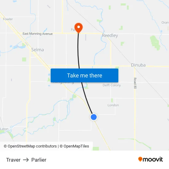 Traver to Parlier map