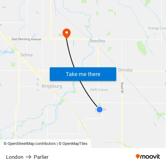 London to Parlier map