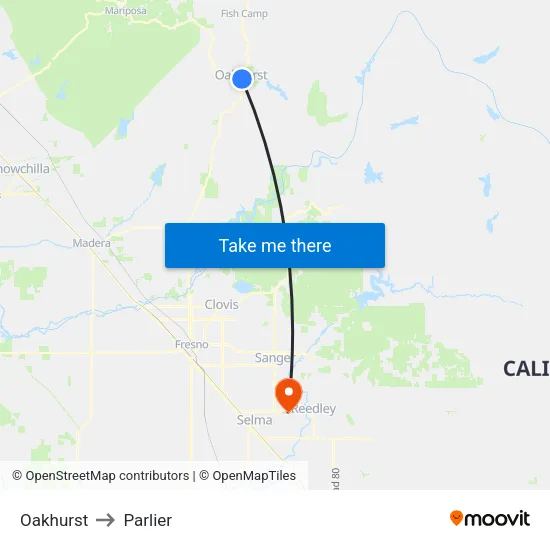 Oakhurst to Parlier map