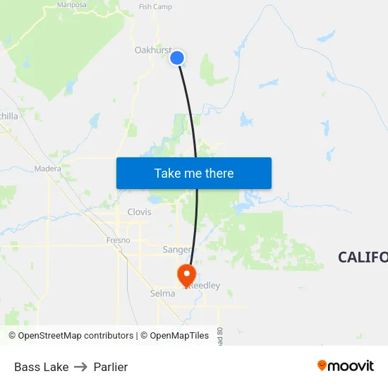 Bass Lake to Parlier map