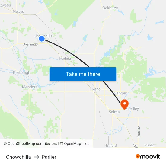 Chowchilla to Parlier map