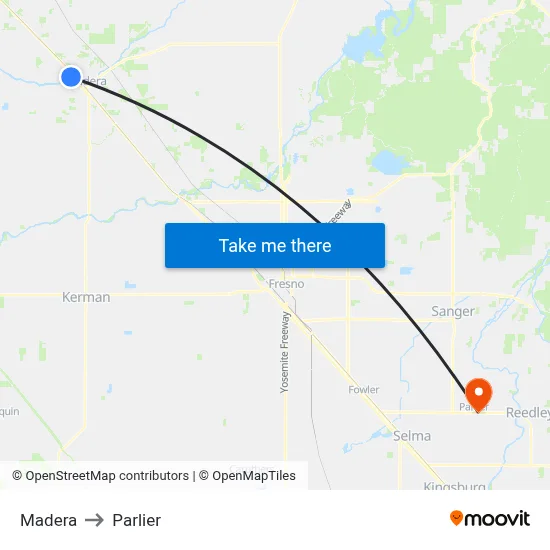 Madera to Parlier map