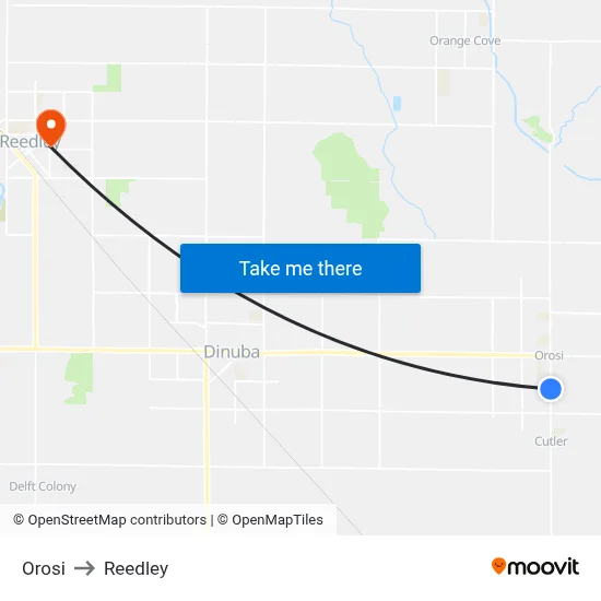 Orosi to Reedley map