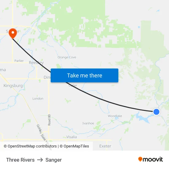 Three Rivers to Sanger map