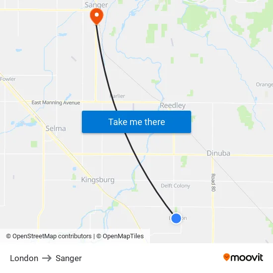 London to Sanger map
