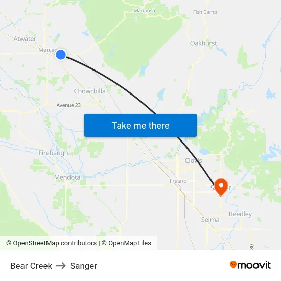 Bear Creek to Sanger map