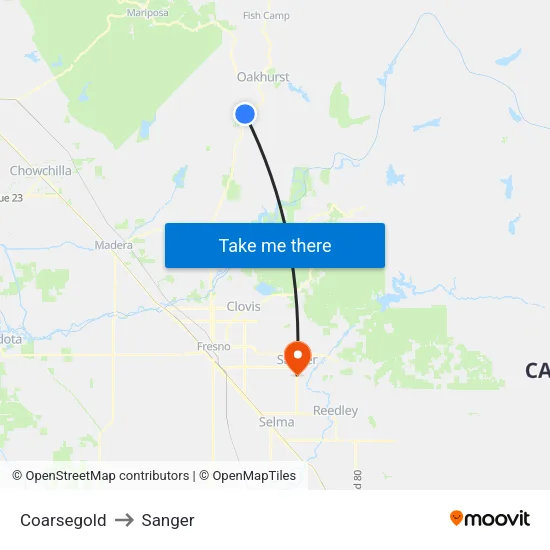 Coarsegold to Sanger map