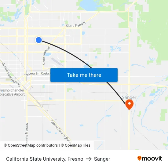 California State University, Fresno to Sanger map