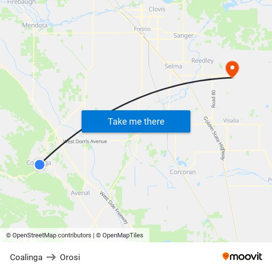 Coalinga to Orosi map