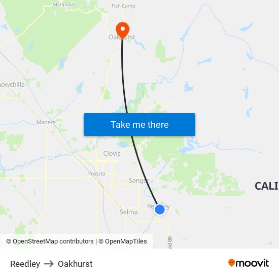 Reedley to Oakhurst map