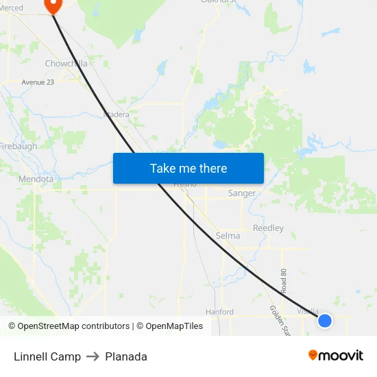 Linnell Camp to Planada map