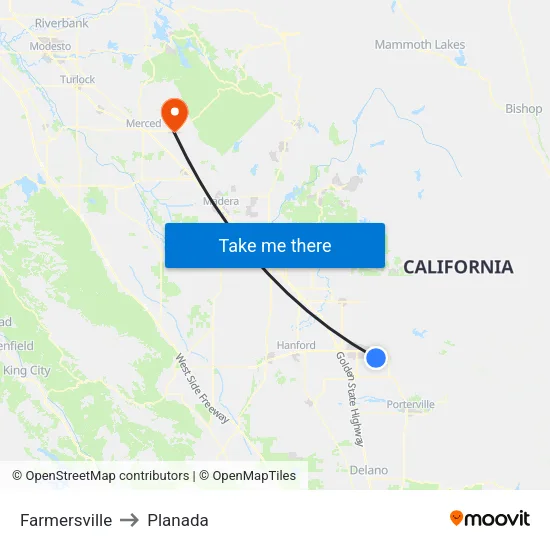 Farmersville to Planada map