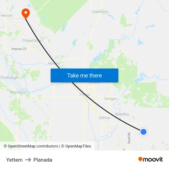 Yettem to Planada map