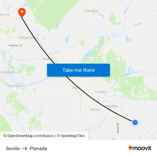 Seville to Planada map