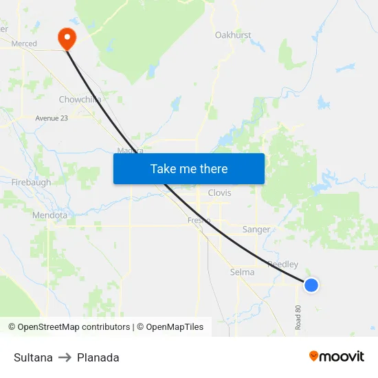 Sultana to Planada map