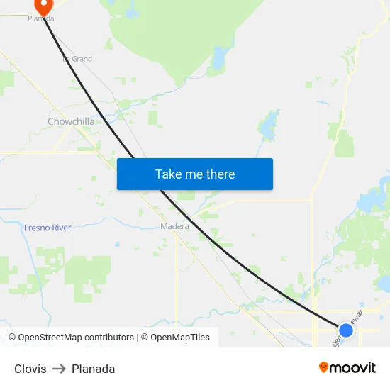 Clovis to Planada map