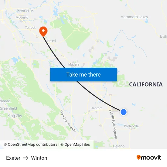 Exeter to Winton map