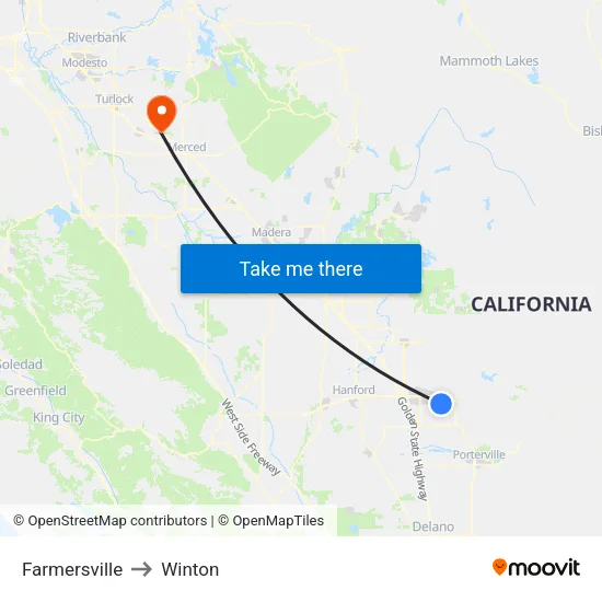 Farmersville to Winton map