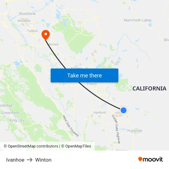 Ivanhoe to Winton map