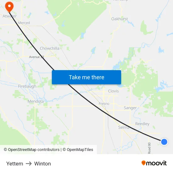Yettem to Winton map