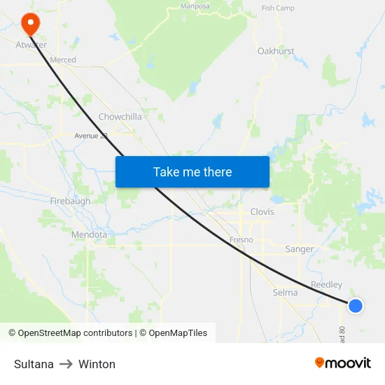 Sultana to Winton map