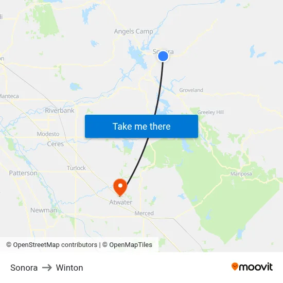 Sonora to Winton map