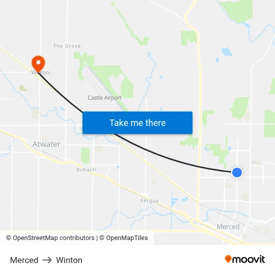 Merced to Winton map