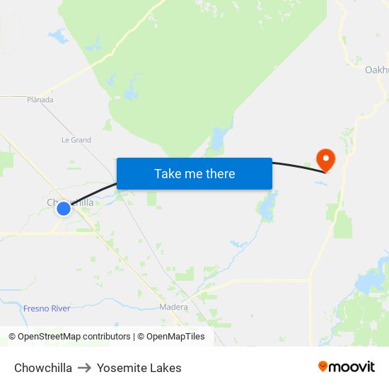 Chowchilla to Yosemite Lakes map