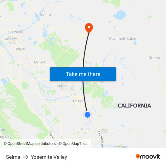 Selma to Yosemite Valley map