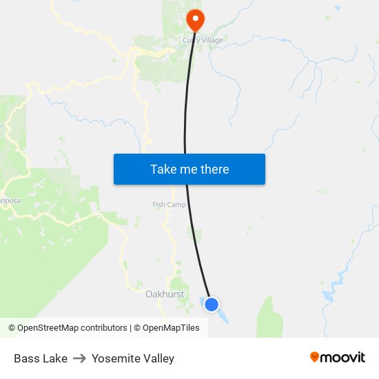 Bass Lake to Yosemite Valley map