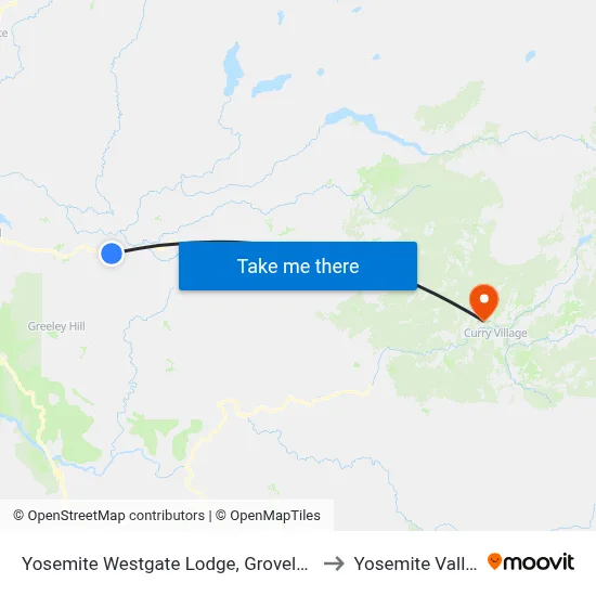 Yosemite Westgate Lodge, Groveland to Yosemite Valley map
